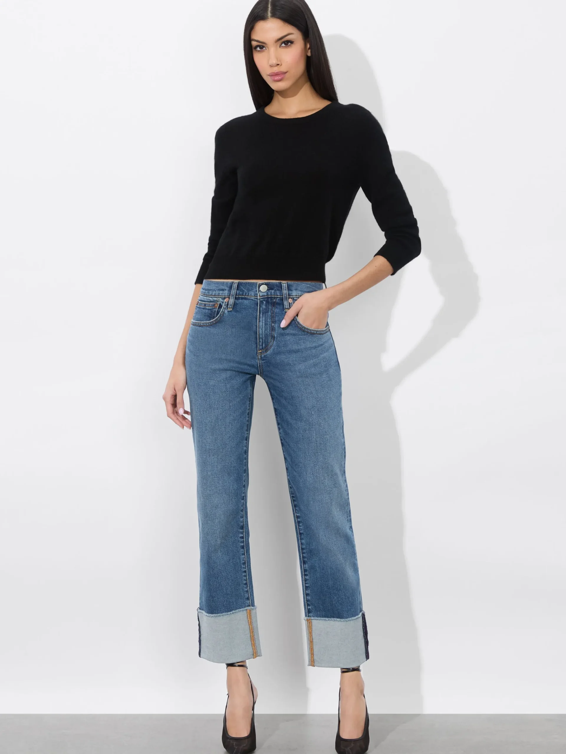 Alice and Olivia JEANS*ABILENE CUFFED JEAN BLACK