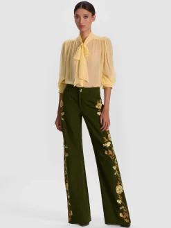 Alice and Olivia ANDREW PANT|JADE MESH BUTTON DOWN*AKERS EMBROIDERED PANT MIDNIGHT BLUE