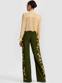 Alice and Olivia ANDREW PANT|JADE MESH BUTTON DOWN*AKERS EMBROIDERED PANT MIDNIGHT BLUE