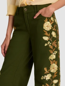 Alice and Olivia ANDREW PANT|JADE MESH BUTTON DOWN*AKERS EMBROIDERED PANT MIDNIGHT BLUE