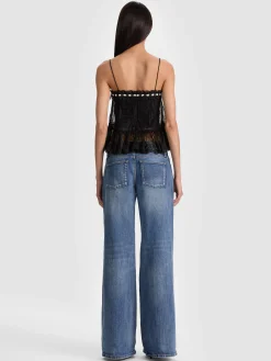 Alice and Olivia TANKS*ALESSIA LACE TOP GREY MINERAL