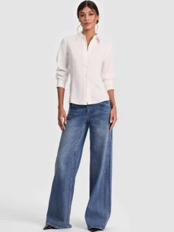 Alice and Olivia BLOUSES*AMELIA BUTTON DOWN WITH LACE UP BACK BLACK