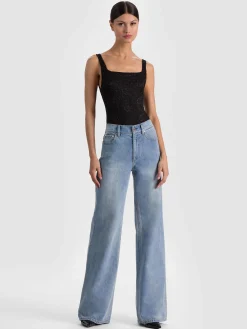 Alice and Olivia BODYSUITS*ANNIKA LACE BODYSUIT DARLA LIGHT INDIGO