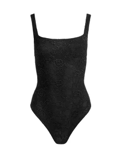 Alice and Olivia BODYSUITS*ANNIKA LACE BODYSUIT DARLA LIGHT INDIGO