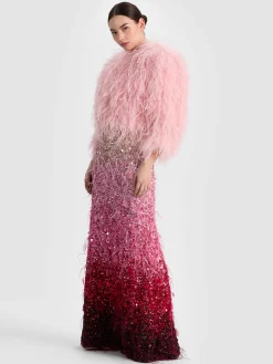 Alice and Olivia MAXI*ASHTON FEATHERED SKIRT BLACK