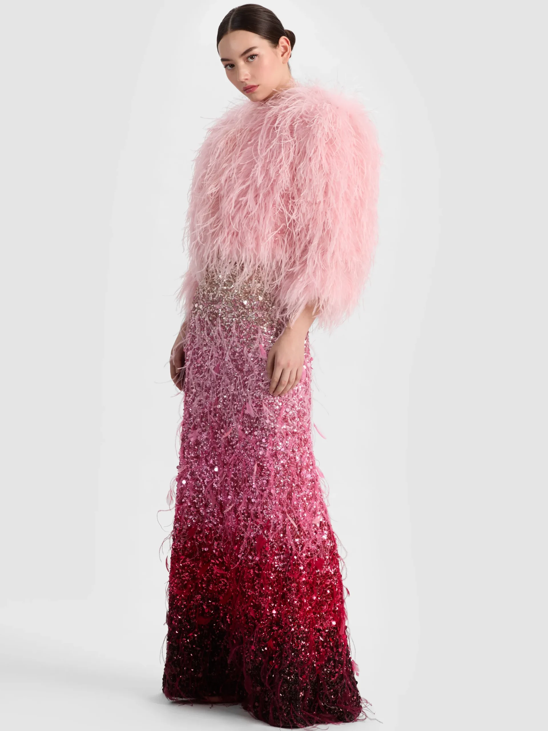 Alice and Olivia MAXI*ASHTON FEATHERED SKIRT BLACK