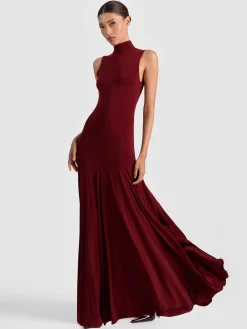 Alice and Olivia MAXI*AUGUSTA OPEN BACK MAXI DRESS OXBLOOD