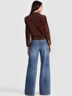 Alice and Olivia LEATHER + SUEDE*AVERY SUEDE DOUBLE BREASTED BLAZER GREY MINERAL