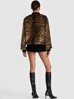 Alice and Olivia ANDREW PANT|JADE MESH BUTTON DOWN*BECKY REVERSIBLE FAUX FUR BOMBER JACKET ECRU