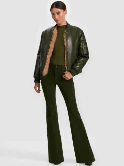 Alice and Olivia VEGAN*BECKY REVERSIBLE FAUX FUR BOMBER JACKET ECRU