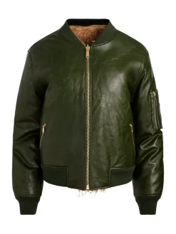 Alice and Olivia VEGAN*BECKY REVERSIBLE FAUX FUR BOMBER JACKET ECRU