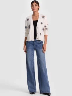 Alice and Olivia CARDIGANS*BRADLEY SHORT EMBELLISHED CARDIGAN GREY MINERAL