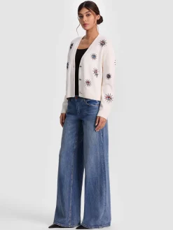 Alice and Olivia CARDIGANS*BRADLEY SHORT EMBELLISHED CARDIGAN GREY MINERAL