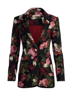 Alice and Olivia BLAZERS*BREANN PRINTED BLAZER BLACK
