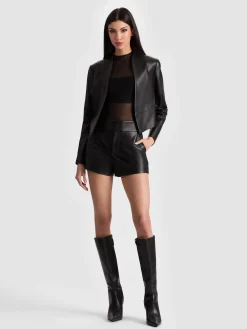 Alice and Olivia SHORTS*CADY LEATHER SHORT WHITE