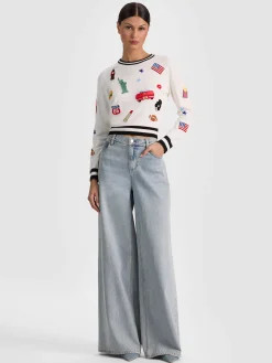 Alice and Olivia PULLOVERS*CAROLANN AMERICANA SHRUNKEN PULLOVER GREY MINERAL