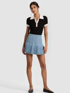 Alice and Olivia MINI*CARTER DENIM SKIRT SOFT WHITE