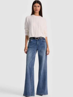 Alice and Olivia PULLOVERS*CECILIE CASHMERE CABLEKNIT PULLOVER GREY MINERAL