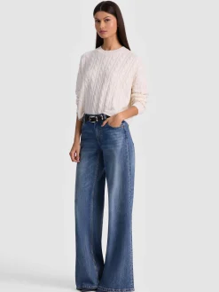 Alice and Olivia PULLOVERS*CECILIE CASHMERE CABLEKNIT PULLOVER GREY MINERAL