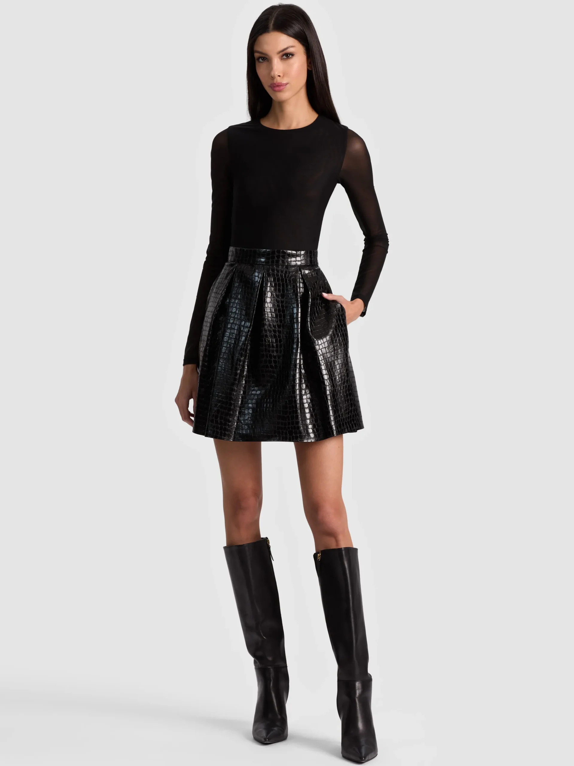 Alice and Olivia MINI*CHARA VEGAN MINI DRESS CAMEL