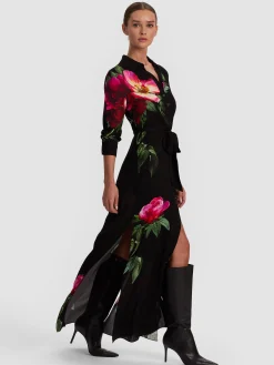 Alice and Olivia MAXI*CHASSIDY MAXI SHIRT DRESS EMPRESS BLOOM OFF WHITE