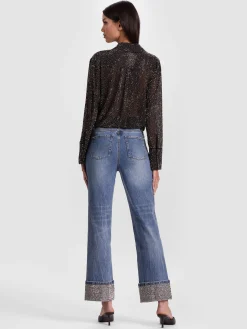 Alice and Olivia JEANS*CHIC EMBELLISHED ANKLE JEAN DARLA LIGHT INDIGO