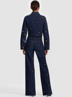 Alice and Olivia DENIM*CHLOE EMBELLISHED DENIM JACKET ROCKSTAR BLUE