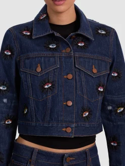 Alice and Olivia DENIM*CHLOE EMBELLISHED DENIM JACKET ROCKSTAR BLUE