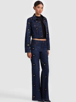 Alice and Olivia DENIM*CHLOE EMBELLISHED DENIM JACKET ROCKSTAR BLUE