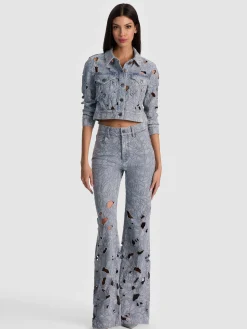 Alice and Olivia DENIM*CHLOE LASER-CUT DENIM JACKET ROCKSTAR BLUE