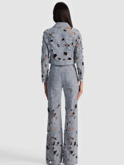 Alice and Olivia DENIM*CHLOE LASER-CUT DENIM JACKET ROCKSTAR BLUE