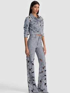 Alice and Olivia DENIM*CHLOE LASER-CUT DENIM JACKET ROCKSTAR BLUE