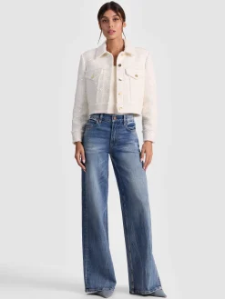 Alice and Olivia ANDREW PANT|JADE MESH BUTTON DOWN*CHLOE TWEED JACKET CAROLINA BLUE