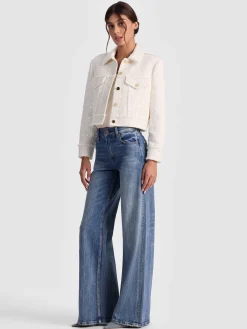 Alice and Olivia ANDREW PANT|JADE MESH BUTTON DOWN*CHLOE TWEED JACKET CAROLINA BLUE