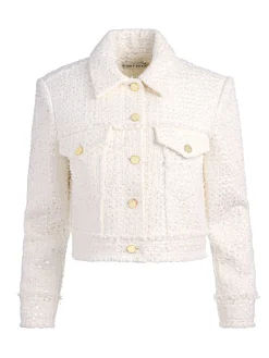 Alice and Olivia ANDREW PANT|JADE MESH BUTTON DOWN*CHLOE TWEED JACKET CAROLINA BLUE