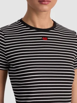 Alice and Olivia T-SHIRTS*CINDY CROPPED TEE OFF WHITE/BLACK STRIPE