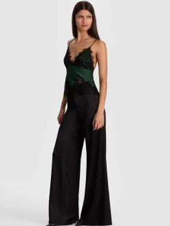 Alice and Olivia TANKS*CLAUDIA LACE SLIP TOP GREEN MYSTIQUE/BLACK