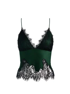 Alice and Olivia TANKS*CLAUDIA LACE SLIP TOP GREEN MYSTIQUE/BLACK