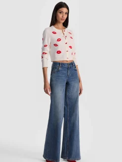 Alice and Olivia CARDIGANS*DARODA LIP CARDIGAN OFF WHITE/BLACK STRIPE