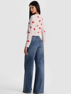 Alice and Olivia CARDIGANS*DARODA LIP CARDIGAN OFF WHITE/BLACK STRIPE