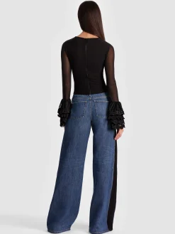 Alice and Olivia CROP TOPS*DELAINA TOP WITH RUFFLE CUFF BLACK