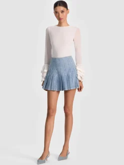 Alice and Olivia CROP TOPS*DELAINA TOP WITH RUFFLE CUFF PAISLEY POEM