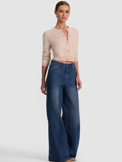 Alice and Olivia CARDIGANS*DOLLIE BRUSHED CASHMERE CARDIGAN SOFT WHITE/BLACK