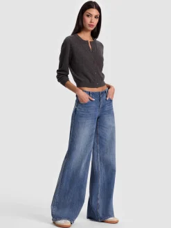 Alice and Olivia CARDIGANS*DOLLIE CASHMERE CARDIGAN GREY MINERAL