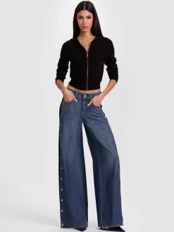 Alice and Olivia CARDIGANS*DOLLIE CASHMERE ZIP-UP HOODIE SOFT WHITE