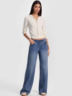 Alice and Olivia CARDIGANS*DOLLIE CASHMERE ZIP-UP HOODIE GREY MINERAL