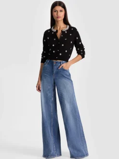 Alice and Olivia CARDIGANS*DOLLIE EMBELLISHED CARDIGAN GREY MINERAL