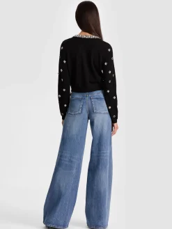 Alice and Olivia CARDIGANS*DOLLIE EMBELLISHED CARDIGAN GREY MINERAL