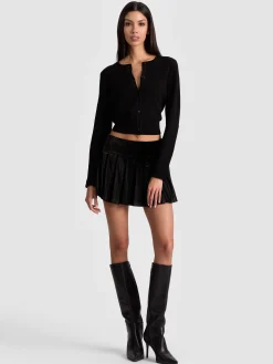 Alice and Olivia CARDIGANS*DOLLIE FAUX FUR CUFF CARDIGAN BLACK