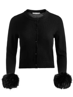 Alice and Olivia CARDIGANS*DOLLIE FAUX FUR CUFF CARDIGAN BLACK